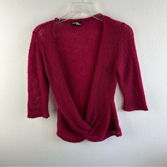 Wooden Ships Burgundy Open Knit Cross Over Sweater Wool Mohair Blend Size S - Picture 1 of 4